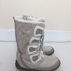 U.S. Polo Assoc Womens Faux Suede & Faux Lined Fur Lace Up Gray Boots